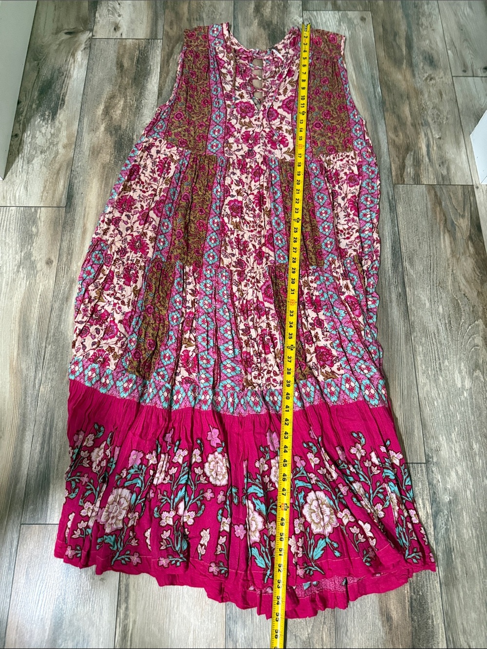 Free People Fuchsia Pink Floral Midi Oversized Dress Size L - Picture 8 of 8